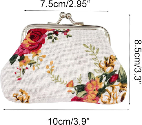 MIAO JIN 8Pcs Small Canvas Floral Coin Purses Present Bag with Clasp Kiss Lock Change Pouch Mini Coin Wallet Vintage Trinkets Pouch...