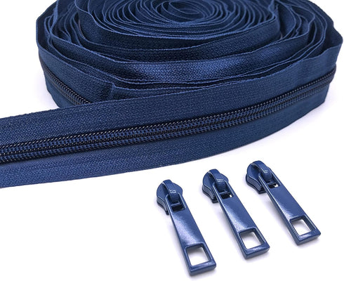 Goyunwell #5 Navy Blue Zipper Tape Zippers by The Yard 10 Yard for The Sewing Purse Bag Backpacks with 20pcs Blue Pulls and Teeth...