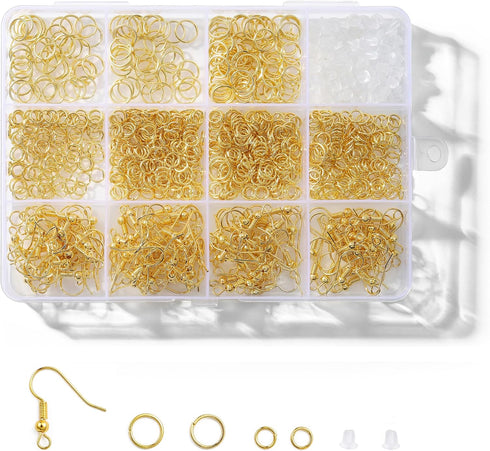Gold Earring Hooks, 890 Pcs Earring Making Supplies Kit with Hypoallergenic Ear Wires Hooks, Open Jump Rings and Earring Backs for Jewelry Making ...