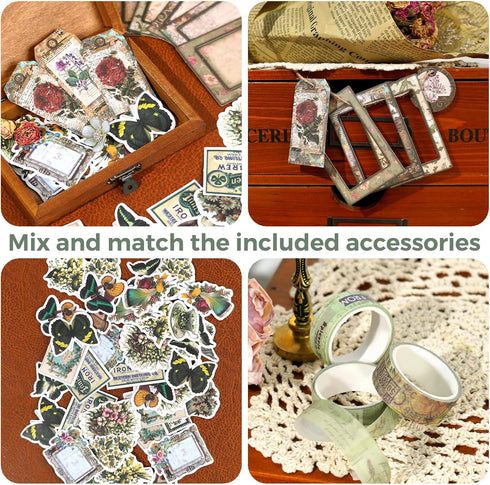 Funto Scrapbooking Kit (185 PCS), Medieval Chapter - Green Forest, Ideal Gift Box Packaging, Perfect for Bullet Scrapbooking Materials, Planner DI...