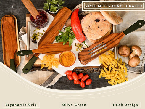 6Pcs Spurtle with Spoon Rest, Wooden Spatula Olive Green, Wooden Utensils for Cooking, Wooden Spatula, Wooden Kitchen Utensil Set, Spurtles Kitche...