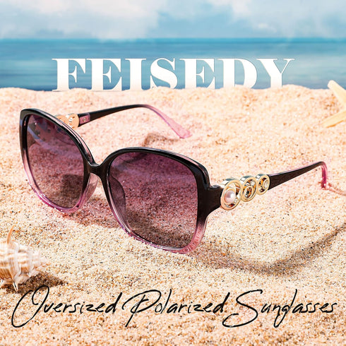 FEISEDY Women's Fashion Sunglasses, Oversized Square Frame with Pearl Sparkling, Polarized UV Protection B2821...
