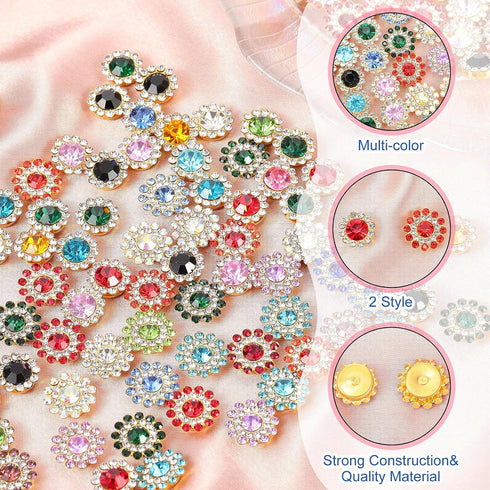 200 Pieces Flatback Rhinestones 12 mm 14 mm Flower Shape Claw Cup Sew on Rhinestone Buttons Crystal Glass Flower Multicolor Jeweled Buttons for Cr...