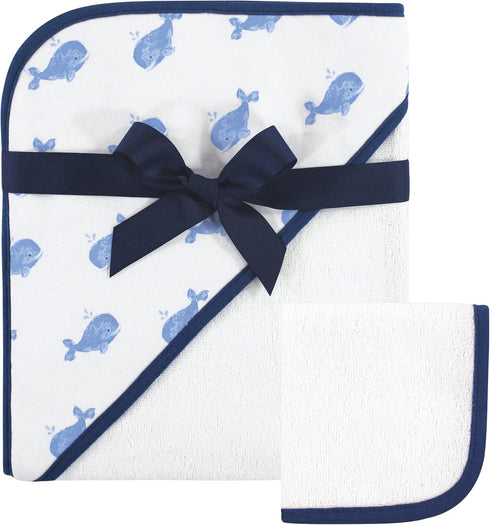 Hudson Baby Unisex Baby Cotton Hooded Towel and Washcloth, Whale, One Size...