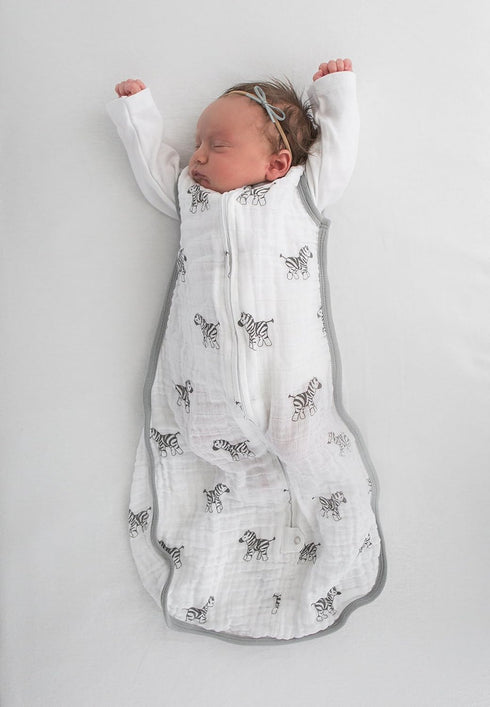 Amazing Baby Muslin Sleeping Sack, Zebra, Black, Large, Wearable Blanket with 2-way Zipper , Large 12-18 Month...