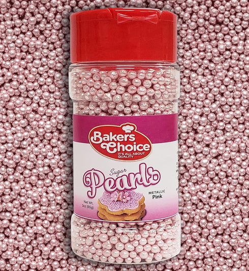 Baker's Choice Bakers Choice Edible Pearls - Metallic Pink Pearl Sprinkles - Edible Sugar Pearls - Dairy Free - Kosher - 3 oz....