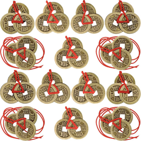 Boao Chinese Fortune Coins Feng Shui I Ching Good Luck Coins Traditional Brass New Year Favor with Red String for Wealth and Success, 5 Styles(20 ...
