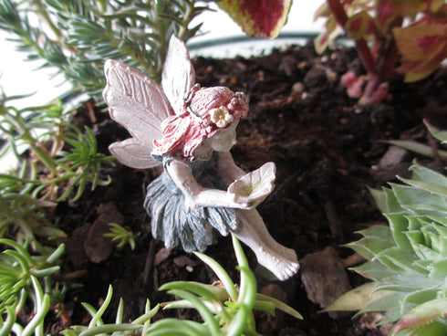 Red Hair Miniature Garden Fairy Amie Sitting with Leaf...