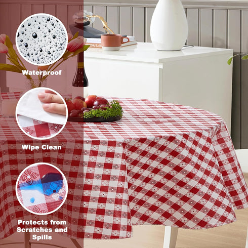 Newbridge 60 x 84 Inch Oval Vinyl Tablecloth with Flannel Backing, Bistro Tavern Check, Café Checkered Indoor Outdoor Vinyl Table Cover for Picnic...