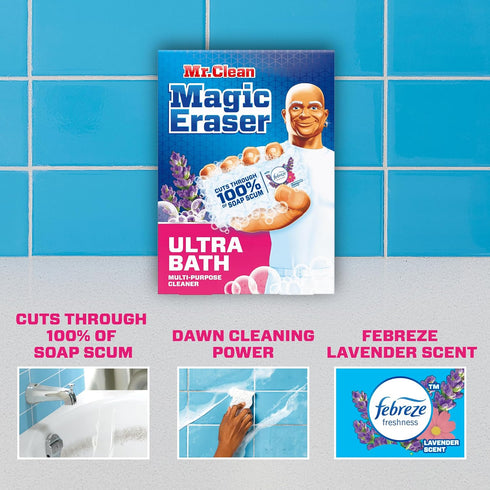 Mr. Clean Magic Eraser Ultra Bath Multi Purpose Cleaner for Bathroom, Soap Scum Remover for Shower, 5ct...