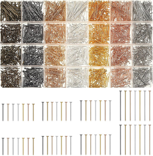 Junkin 2800 Pieces Headpins for Making Jewelry Flat Head Pins Set 0.63 Inch 0.71 Inch 0.79 Inch 1.18 Inch Jewelry Making Head Pins Mix Beading Pin...
