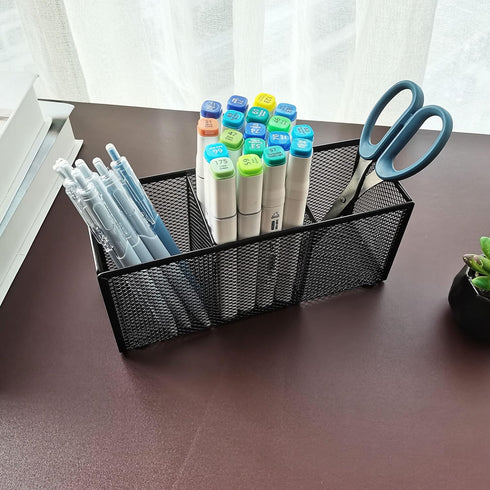 Black Mesh Pencil Holder, Metal Mesh Desk Organize for Pens, Kitchen Utensil Desk Storage,3 Compartments, Small Elegant Office Desk Supplies Organ...