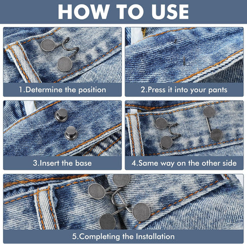 Andibro Pant Waist Tightener, 4 Set Jean Buttons for Loose Jeans, Adjustable Waist Buckle Set Adjustable Waistband Tightener Button for Jeans to M...