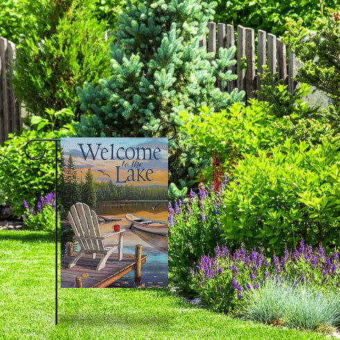 Summer Spring Welcome to the Lake Adirondack Chairs Small Decorative Garden Flag, Lakeside Boat Ocean Yard Outside Burlap Decoration Outdoor Decor...