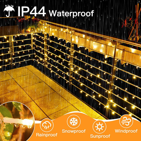 150 LED Christmas String Lights 49 FT, 8 Modes Plug in Waterproof Fairy Lights with Timer, Warm White Christmas Lights for Bedroom Party Wedding I...