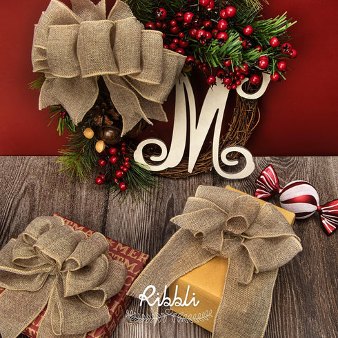 Ribbli Burlap Wired Ribbon,2-1/2 Inch x 10 Yard,Natural,Solid Wired Edge Ribbon for Big Bow,Wreath,Tree Decoration,Outdoor Decoration...