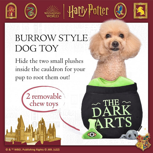 Harry Potter 10" Dark Arts Potion Burrow Toy Dog Toy Dark Arts Cauldron with Plush Removable Parts Dark Arts Cauldron, Potion, and Spider Toys for...