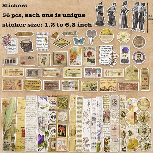 100 Pieces Vintage Ephemera Pack Junk Journal Kit Scrapbook Supplies Decoupage Paper Sticker Material for Art Journaling Bullet Journals Planners ...