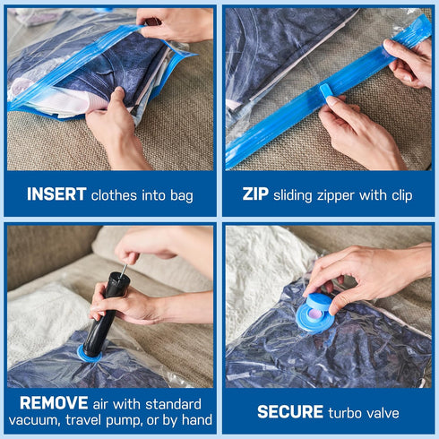 10 Pack Large Vacuum Storage Bags for Comforters, Blankets & Clothes – Vacuum Sealed Compression Bags with Hand Pump – Space Saver Storage Bags fo...