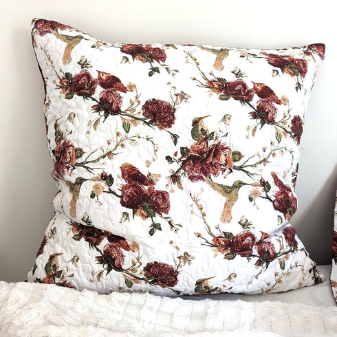 Tache Floral Red White Euro Sham - 26 inch Quilted 1pc Rose Garden Hummingbirds Antique Vintage Farmhouse Country Rustic Microfiber Square Pillow ...