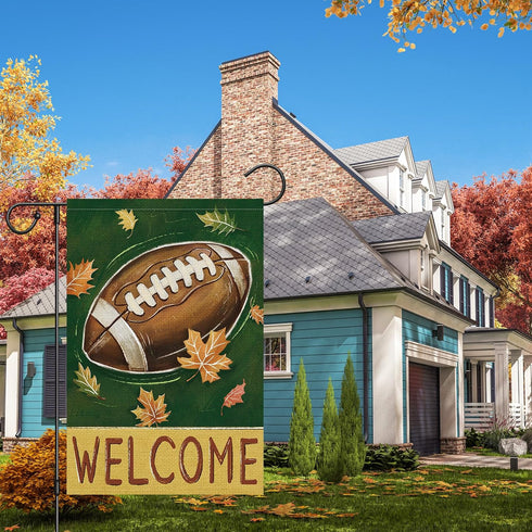 Fall Football Welcome Garden Flag 12 x 18 Inch Vertical Double Sided Burlap, Autunm Leaves Yard Flags for Yard Thanksgiving Holiday Outside Outdoo...