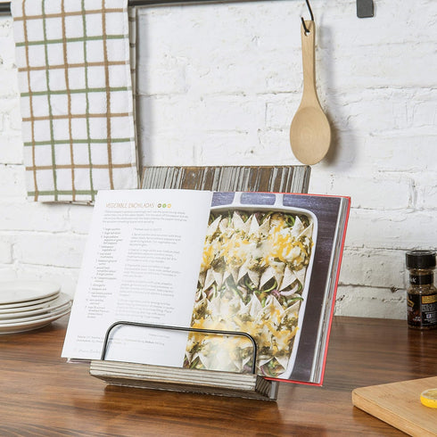 MyGift Torched Wood Cookbook Stand - Recipe Binder Reading Book Display and iPad Tablet Easel with Metal Page Holder and Kickstand...