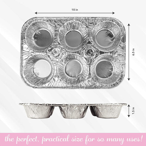 PLASTICPRO Aluminum Foil Muffin Pans Reusable and Disposable, Holds 6 Cupcakes/Muffin & Pie foil Pan Pack of 10...