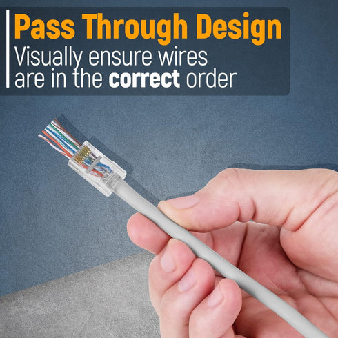 GTZ 100-Pack RJ45 Cat6 Pass Through Connectors - EZ to Crimp Modular Plug for Solid or Stranded UTP Network Cable - Male Ethernet Connector End...