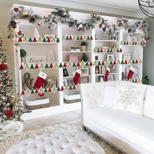 49.2 Ft Christmas Tree Bulletin Board Border, Self-Adhesive Plaid Leopard Christmas Tree Bulletin Board Border Trim for Christmas Winter School Cl...