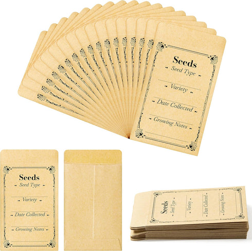Yopyame 200Pcs Seed Saving Envelopes Resealable Small Brown Self Adhesive Kraft Paper Seed Packet Envelopes with Preprinted Seed Collecting Templa...