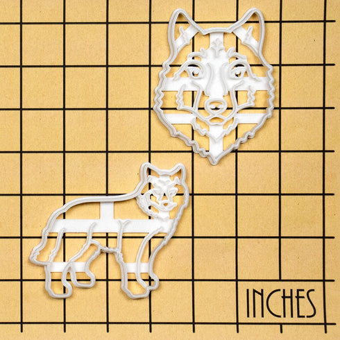 Set of 2 Wolf cookie cutters (Designs: Face and Body), 2 pieces - Bakerlogy...