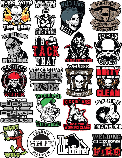 Welding Stickers for Welding Hood & Tool Box – 100% Vinyl Stickers – Stickers for Adults – Badass Welder Stickers Including, Flux, Rods, Hood, Fla...