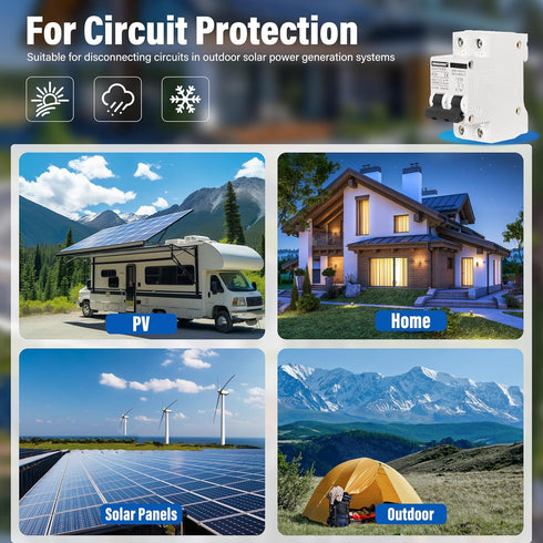 AC Solar Panels Disconnect Switch 40 Amp DC Solar Shut Off Switch 12V-400V 2 Poles Small Miniature Circuit Breaker for Solar PV Homes, DC 110V DIN...