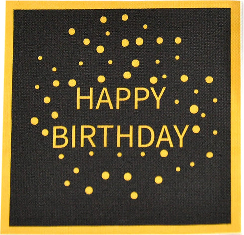 HOME-X Happy Birthday Black and Gold Paper Napkins, Square Party Napkins, 48 Count - 6.5" x 6.5"...