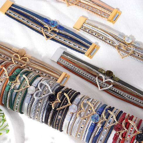 Long tiantian Heart Leather Wrap Bracelets for Women Handmade Stackable Boho Cuff Bangles Bracelet Trendy Birthday for Her...