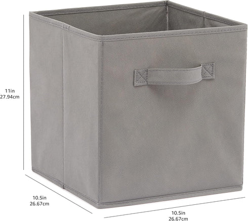 GiveAbay Basics Collapsible Fabric Storage Cubes Organizer with Handles, 10.5"x10.5"x11", Pack of 6, Gray...