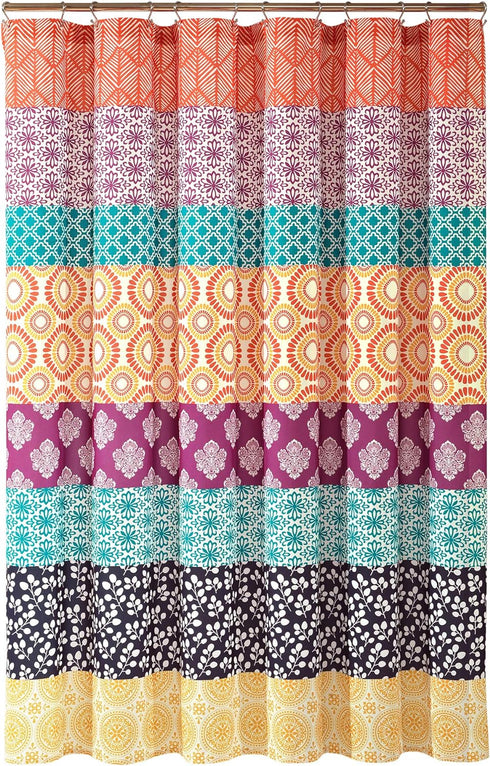 Lush Decor Bohemian Stripe Shower Curtain, 72" W x 72" L, Fuchsia & Orange - Bathroom Curtain - Striped Shower Curtain - Boho Decor - Fabric Showe...