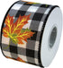 Fall Leaves Buffalo Plaid Ribbon - 2 1/2" x 10 Yards, Wired Edge, Orange Leaf, Black and White Plaid, Halloween, Thanksgiving, Fall Decor, Christm...