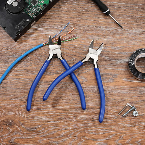 WORKPRO 2 Pack Wire Cutters, 6 Inch Precision Flush Cutters, Spring Loaded Side Cutting Pliers, Sharp Diagonal Cutters for Crafts, Jewelry Making,...