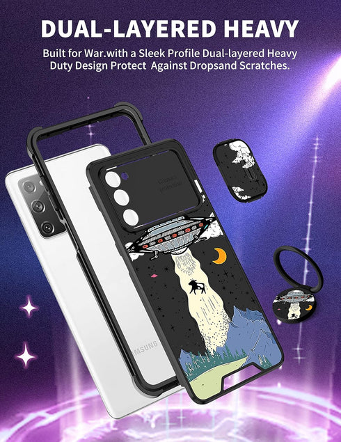 Goocrux [2in1 for Samsung Galaxy S20 FE 5G Case for Women Men Girls Cute UFO Phone Cover Fashion Aliens Universe Pattern Design with Slide Camera ...
