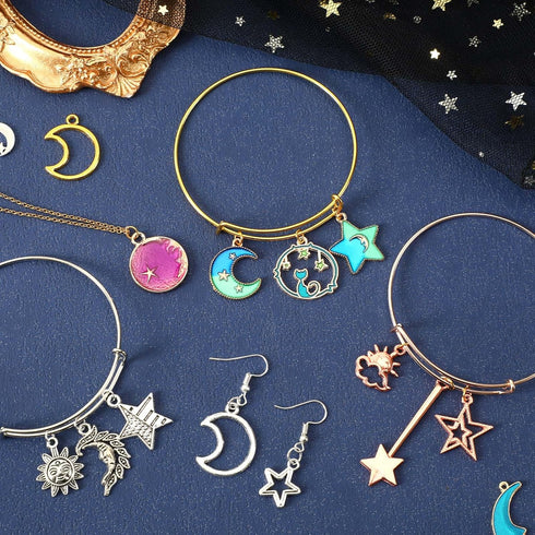 MARFOREVER 120 Pcs Mixed Sun Star Moon Charms for Jewelry Making, Celestial Charm Bracelet Charms Assorted Gold Enamel Charm Pendants for DIY Craf...