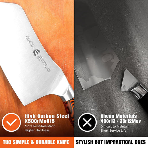 TUO Vegetable Cleaver- Chinese Chef’s Knife - Stainless Steel Kitchen Cutlery - Pakkawood Handle - Gift Box Included - 7 inch - Fiery Phoenix Seri...