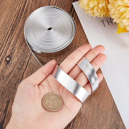 GORGECRAFT 5.5Yds Metallic Leather Straps 0.6" Wide Shiny Flat Silver Leather Cord Glossy Pu Leather Lace Stripper Beading String Ribbon Crafts Do...