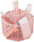 Annova Mesh Desk Organizer Rotate with 5 Compartments Spinning Tidy Candy/Pen Holder Office, Art Supply, Storage, Classroom, Home (Light Pink)...
