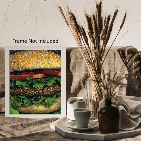 Posterizer 1 pcs-A juicy colorful hamburger-comic book inspired food art -2-Kitchen & Bar Art Art for Cafe, Restaurant, Coffee Bar - unframed wal...