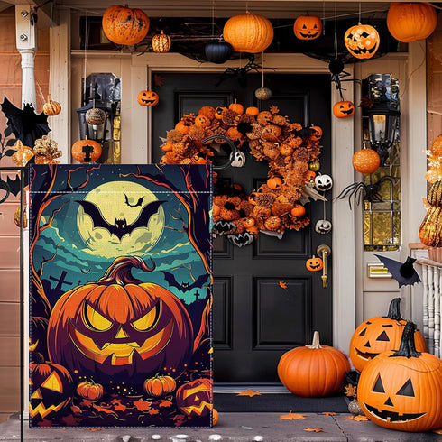 Halloween Garden Flag, 12x18 Inch Double Sided Burlap, Halloween Scary Pumpkin Garden Flag, Fall Holiday Outdoor House Decoration?Lawn Flag Yard F...