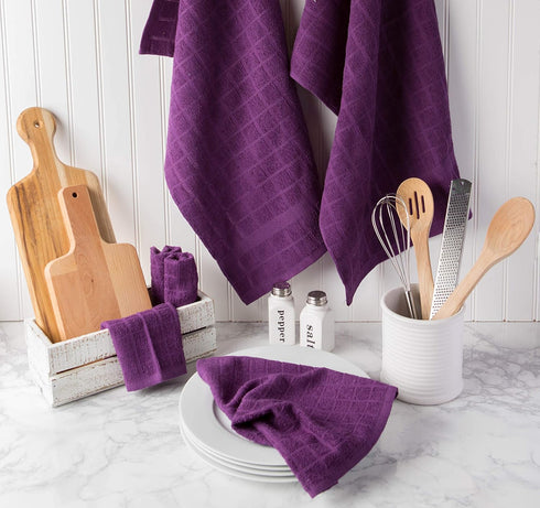 DII Basic Terry Collection Windowpane Dishtowel Set, 16x26, Eggplant Solid, 4 Piece...