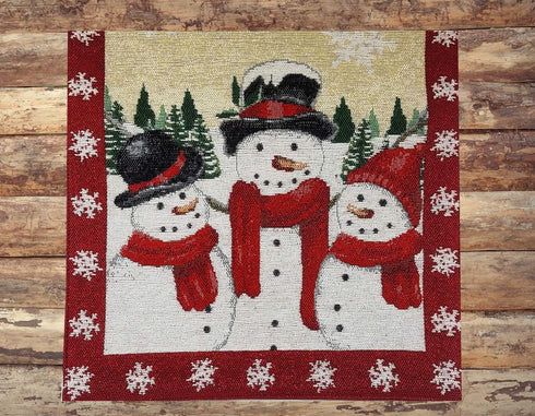 Table Runner, with Trio of Snowmen, Sparkling Snowflakes, Snowman, Trees and Glitter Tapestry 36 inches for Winter and Christmas Tabletop Decorati...