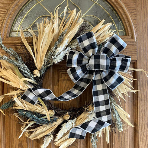 Buffalo Plaid Christmas Wreath Bow - 10" Wide, 18" Long Pre-Tied Bow, Black and White Checkers, Fall Decor, Door Decoration, Swag, Wreath, Garland...