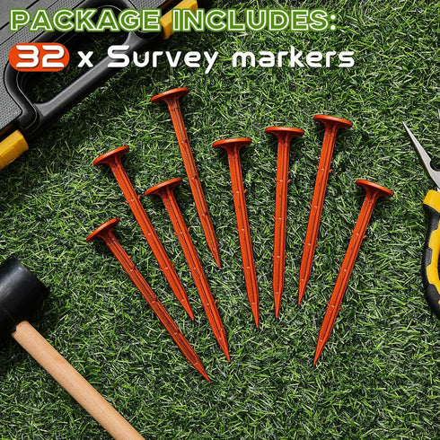 32 Pcs Garden Stakes Survey Markers Low Profile Survey Stakes Plastic Property Line Markers Anchors Spikes 6.3 Inch for Paver Landscape Fabric Law...